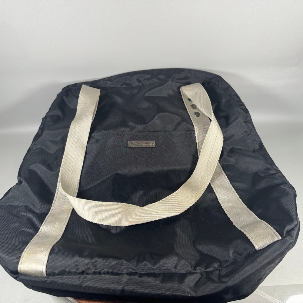 Columbia Black Nylon Tote Bag Straps Zip Top Sporty Utility Carryall